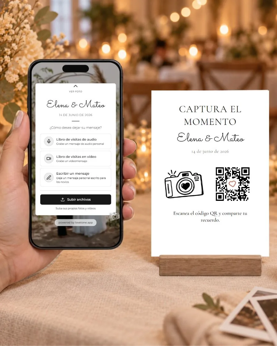 Captura y comparte: la página de invitados en el teléfono y su tarjeta QR a juego