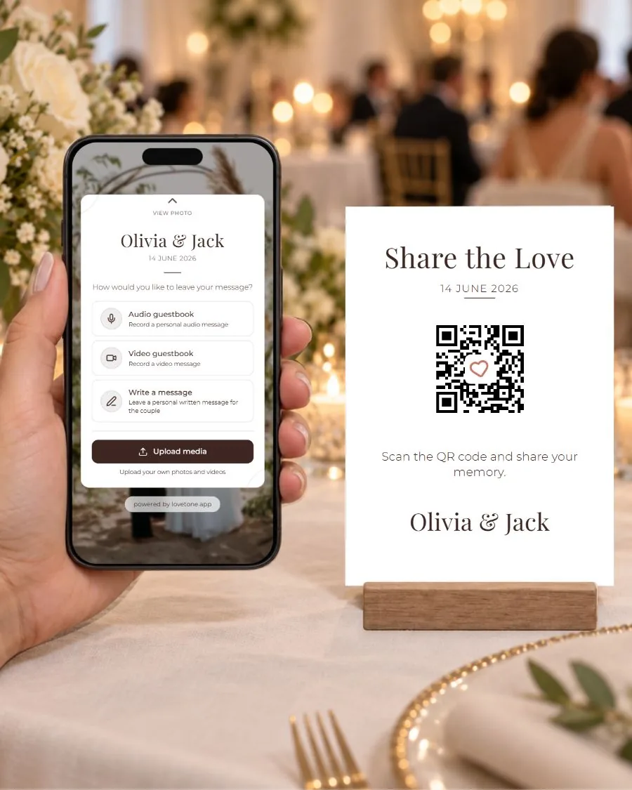 Classic: the guest page on a phone and its matching QR card