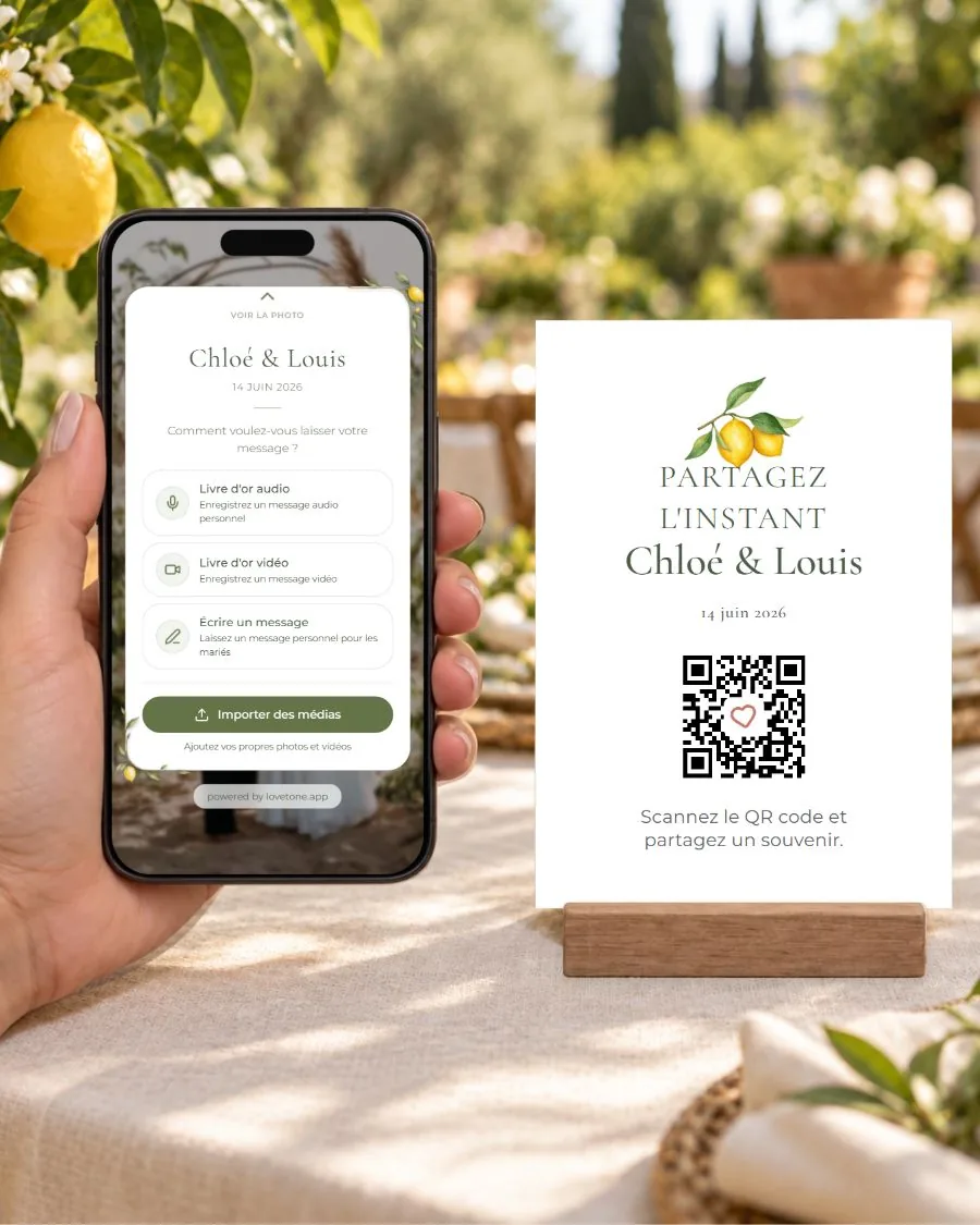 Instant citron: la page des invités sur téléphone et sa carte QR assortie