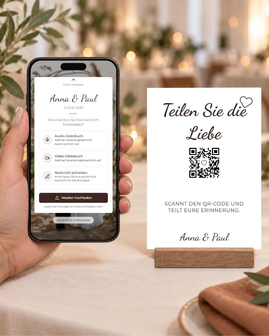 Modern: die Gästeseite auf dem Smartphone und die passende QR-Karte