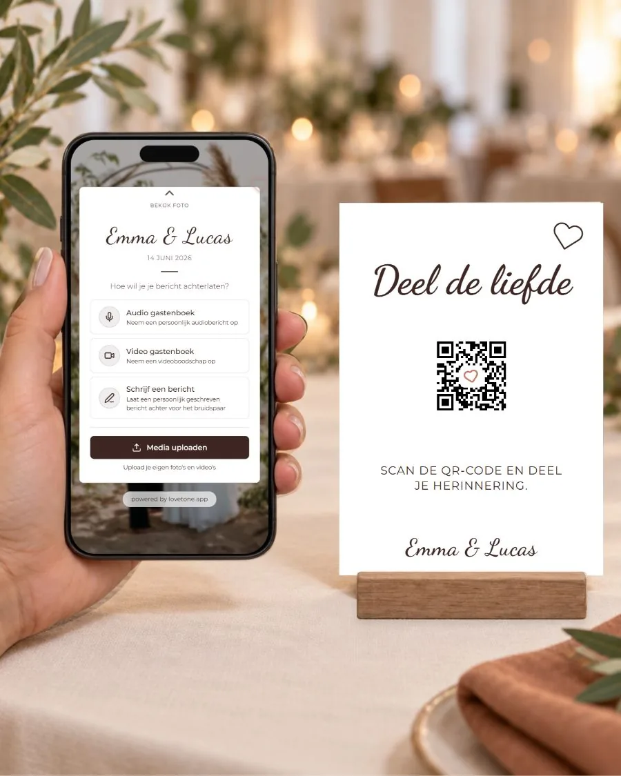 Modern: de gastpagina op de telefoon en de bijpassende QR-kaart